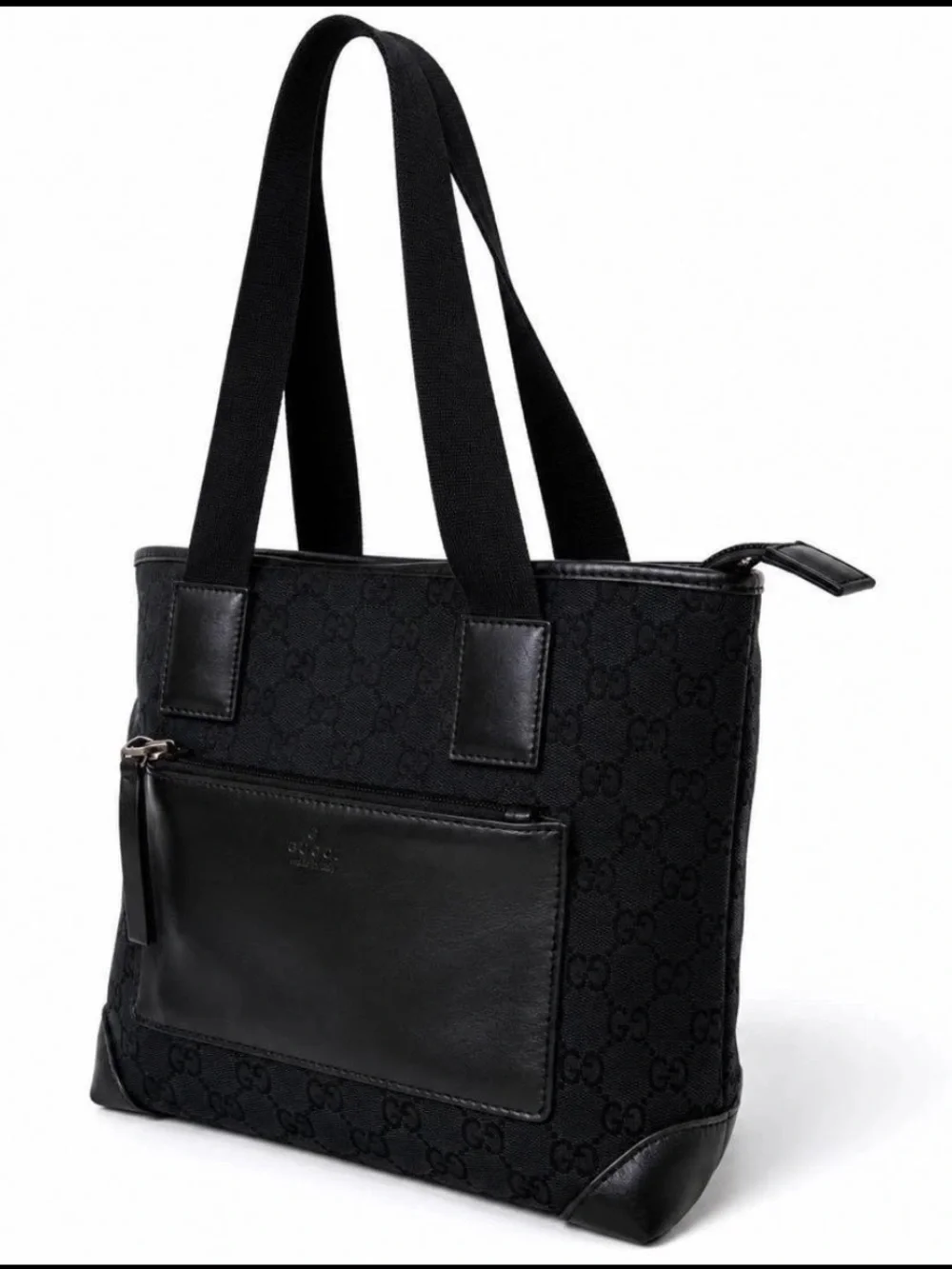 Gucci Black Monogram Canvas Tote with Front Zip Pocket